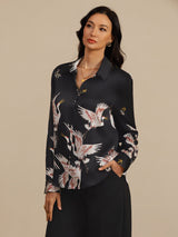 [Black] SilkSilky  Long Sleeve Lapel Collar Women's Shirt 003