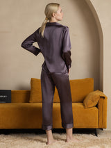 [Purple Gray] SilkSilky  Long Sleeve Lapel Collar Women's Pajamas 002