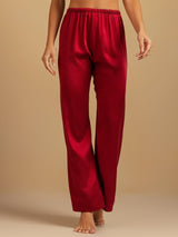 Red washable silk wide-leg sleep pants with elastic waist