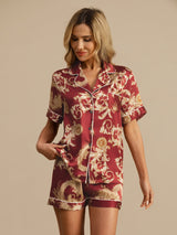 [Wine Dragon] SilkSilky  Short Sleeve Lapel Collar Women's Pajamas 004