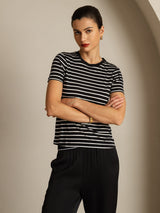[Black Stripe] SilkSilky  Short Sleeve Crew Neck Women's T-Shirt 005