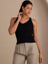 [Black] SilkSilky  Sleeveless Deep V Neck Camisole Top 004