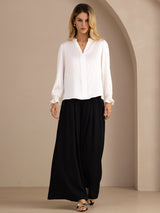 [White] SilkSilky  Long Sleeve Split Women's Blouse 007