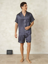 [Navy Ginkgo] SilkSilky  Short Sleeve Lapel Collar Men's Pajamas 006