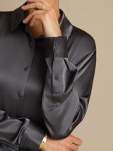 [Dark Gray] SilkSilky  Long Sleeve Lapel Collar Women's Shirt 005