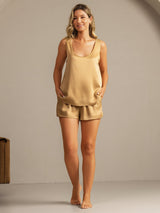 [Tan] SilkSilky  Sleeveless Women's Pajamas 007