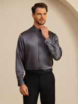[Dark Gray] SilkSilky Long Sleeve Stand Collar Men''s Shirt 006