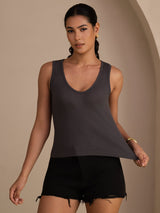 [Gray] SilkSilky  Sleeveless Deep V Neck Camisole Top 003
