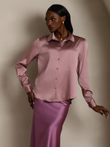 [Pale Mauve] SilkSilky  Long Sleeve Lapel Collar Women's Shirt 004