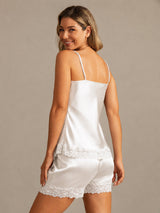 [White] SilkSilky  Spaghetti Strap V Neck Camisole Set 002