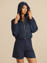 [Dark Blue] SilkSilky  Long Sleeve Hooded Women's Outerwear 001