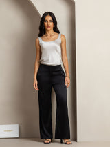 Women's silk sleeveless U-neck tank top in light ivory