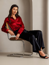 [Red] SilkSilky  Long Sleeve Lapel Collar Women's Shirt 006