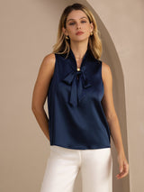 [Dark Blue] SilkSilky  Sleeveless Tie Neck Camisole Top 001