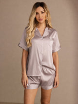 [Shadow Gray] SilkSilky  Short Sleeve Lapel Collar Women's Pajamas 001