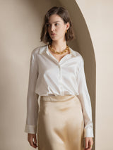 [White] SilkSilky  Long Sleeve Lapel Collar Women's Shirt 001