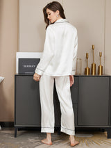[White] SilkSilky  Long Sleeve Lapel Collar Women's Pajamas 002