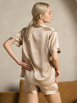 [Champagne] SilkSilky  Short Sleeve Lapel Collar Women's Pajamas 002
