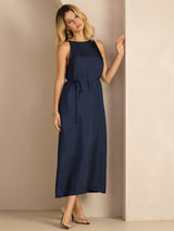 [Dark Blue] SilkSilky  Sleeveless Crew Neck Dress 004