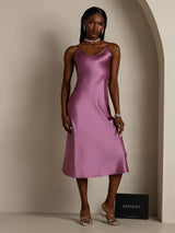 [Deep Purple] SilkSilky  Spaghetti Strap V Neck Nightgown 004