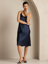 [Dark Blue] SilkSilky Spaghetti Strap U Neck Dress 004