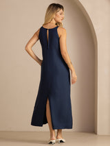 [Dark Blue] SilkSilky  Sleeveless Crew Neck Dress 002