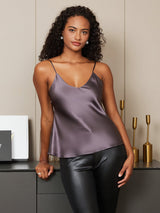 [Purple Gray] SilkSilky  Spaghetti Strap V Neck Camisole Top 006