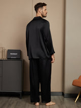 [Black] SilkSilky  Long Sleeve Lapel Collar Men's Pajamas 002