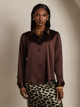 [Bitter Chocolate] SilkSilky  Long Sleeve Lapel Collar Women's Shirt 003
