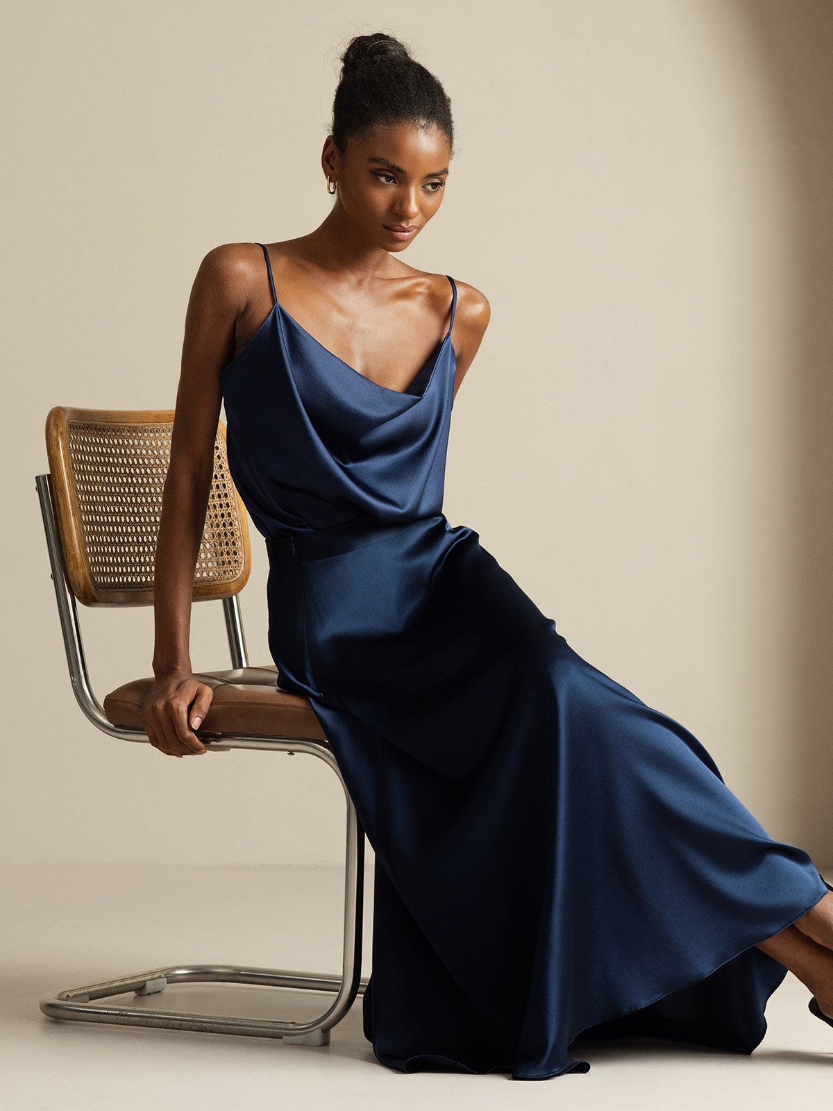 [Dark Blue] SilkSilky  Spaghetti Strap Cowl Neck Women's Outfit Sets 001