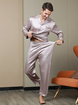 [Pale Mauve] SilkSilky  Long Sleeve Lapel Collar Men's Pajamas 007