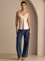 [Pink] SilkSilky  Spaghetti Strap V Neck Camisole Top 006