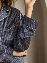 [Navy Ginkgo] SilkSilky  Long Sleeve Lapel Collar Women's Pajamas 007