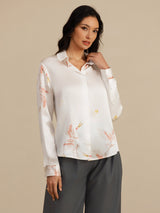 [White] SilkSilky  Long Sleeve Lapel Collar Women's Shirt 003
