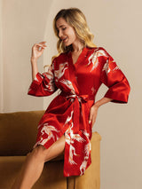 [Dark Red] SilkSilky  19Momme 3/4 Sleeve Women's Robe 001