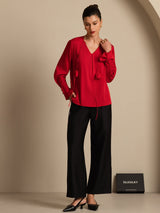 [Wine] SilkSilky 19Momme Silk Long Sleeve V Neck Blouse 008