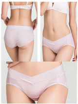 Light pink silk knitted V-waist panties with soft breathable mulberry silk blend