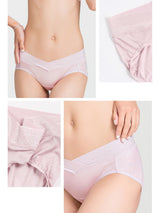 Pink silk knitted V-waist maternity panties with lace trim and stretch fit