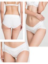 White silk knitted maternity V-waist panties, seamless low-rise brief for pregnant women