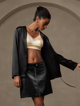 [Black] SilkSilky  19Momme Stretch Silk Charmeuse Long Sleeve Women's Outerwear 004
