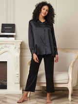 [Black] SilkSilky  22Momme Long Sleeve Women's Pajamas 001