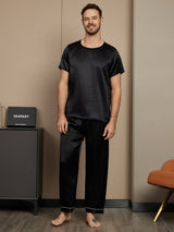 [Black] SilkSilky Pure Silk Short Sleeve Round Neck Men's Pajamas 001