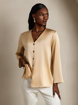 [Champagne] SilkSilky  19Momme Long Sleeve V Neck Blouse 004