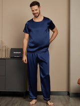 [Dark Blue] SilkSilky  Short Sleeve Round Neck Men's Pajamas 001