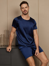[Dark Blue] SilkSilky  Short Sleeve Round Neck Men's Pajamas 001