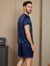 [Dark Blue] SilkSilky  Short Sleeve Round Neck Men's Pajamas 002