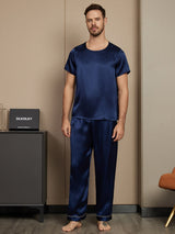 [Dark Blue] SilkSilky  Short Sleeve Round Neck Men's Pajamas 003