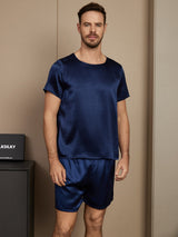 [Dark Blue] SilkSilky  Short Sleeve Round Neck Men's Pajamas 003