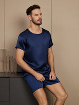 [Dark Blue] SilkSilky  Short Sleeve Round Neck Men's Pajamas 004
