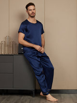 [Dark Blue] SilkSilky  Short Sleeve Round Neck Men's Pajamas 005